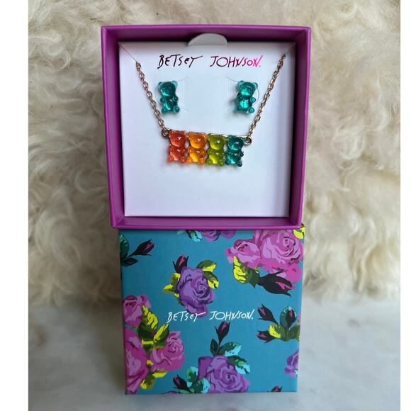 Betsey Johnson Rainbow Gummy Bear Earring and Necklace Set - Picture 1 of 7